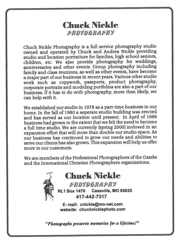 Chuck Nickle ad in Butterfield book